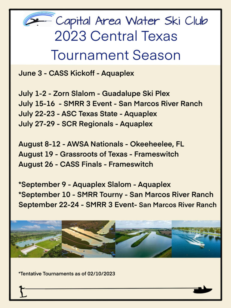 2023 Central Texas Waterski Tournament Schedule
